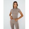 imageTrendy Queen Lounge Sets For Women 2 Piece Casual Y2K Outfits Short Sleeve Cropped Tops Fold Over Flare Pants Tracksuits CoffeeGrey M
