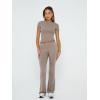 imageTrendy Queen Lounge Sets For Women 2 Piece Casual Y2K Outfits Short Sleeve Cropped Tops Fold Over Flare Pants Tracksuits CoffeeGrey M