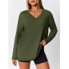 imageTrendy Queen Oversized Tshirts for Women Workout Plus Size Gym Tops V Neck Long Sleeve T Shirts Spring Casual Basic TeesArmy Green