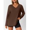 imageTrendy Queen Oversized Tshirts for Women Workout Plus Size Gym Tops V Neck Long Sleeve T Shirts Spring Casual Basic TeesCoffee
