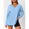 imageTrendy Queen Oversized Tshirts for Women Workout Plus Size Gym Tops V Neck Long Sleeve T Shirts Spring Casual Basic TeesSky Blue