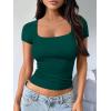 imageTrendy Queen Tshirts Shirts for Women Double Lined Going Out Crop Tops 2025 Spring Summer Workout Y2k Clothes Beach FashionDarkgreen