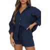 imageTrendy Queen Two Piece Sets For Women Summer Short Sets Beach Vcation Lounge Pajama 2 Piece Spring Outfits Fashion 2025Navyblue
