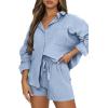 imageTrendy Queen Two Piece Sets For Women Summer Short Sets Beach Vcation Lounge Pajama 2 Piece Spring Outfits Fashion 2025Skyblue