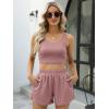 imageTrendy Queen Two Piece Summer Outfits 2 Piece Sets 2025 Sleeveless Matching Lounge Crop Top High Waisted ShortDarkpink