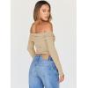 imageTrendy Queen Women Long Sleeve Shirts Off Shoulder Tops Going Out Crop Sexy Slim Fitted Y2K Fall Outfits 2025 Fashion ClothesApricot