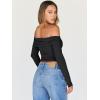 imageTrendy Queen Women Long Sleeve Shirts Off Shoulder Tops Going Out Crop Sexy Slim Fitted Y2K Fall Outfits 2025 Fashion ClothesBlack
