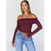 imageTrendy Queen Women Long Sleeve Shirts Off Shoulder Tops Going Out Crop Sexy Slim Fitted Y2K Fall Outfits 2025 Fashion ClothesBurgundy