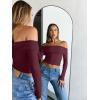 imageTrendy Queen Women Long Sleeve Shirts Off Shoulder Tops Going Out Crop Sexy Slim Fitted Y2K Fall Outfits 2025 Fashion ClothesBurgundy