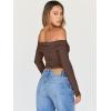 imageTrendy Queen Women Long Sleeve Shirts Off Shoulder Tops Going Out Crop Sexy Slim Fitted Y2K Fall Outfits 2025 Fashion ClothesCoffee