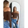 imageTrendy Queen Women Long Sleeve Shirts Off Shoulder Tops Going Out Crop Sexy Slim Fitted Y2K Fall Outfits 2025 Fashion ClothesCoffee