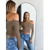 imageTrendy Queen Women Long Sleeve Shirts Off Shoulder Tops Going Out Crop Sexy Slim Fitted Y2K Fall Outfits 2025 Fashion ClothesCoffeegrey