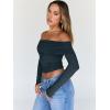 imageTrendy Queen Women Long Sleeve Shirts Off Shoulder Tops Going Out Crop Sexy Slim Fitted Y2K Fall Outfits 2025 Fashion ClothesHazeblue
