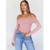 imageTrendy Queen Women Long Sleeve Shirts Off Shoulder Tops Going Out Crop Sexy Slim Fitted Y2K Fall Outfits 2025 Fashion ClothesPink