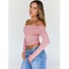 imageTrendy Queen Women Long Sleeve Shirts Off Shoulder Tops Going Out Crop Sexy Slim Fitted Y2K Fall Outfits 2025 Fashion ClothesPink
