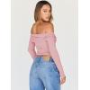 imageTrendy Queen Women Long Sleeve Shirts Off Shoulder Tops Going Out Crop Sexy Slim Fitted Y2K Fall Outfits 2025 Fashion ClothesPink