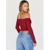 imageTrendy Queen Women Long Sleeve Shirts Off Shoulder Tops Going Out Crop Sexy Slim Fitted Y2K Fall Outfits 2025 Fashion ClothesRed