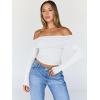imageTrendy Queen Women Long Sleeve Shirts Off Shoulder Tops Going Out Crop Sexy Slim Fitted Y2K Fall Outfits 2025 Fashion ClothesWhite