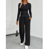 imageTrendy Queen Womens 2 Piece Lounge Sets Long Sleeve Slightly Crop Top Wide Leg Pants Casual Sweatsuit Matching OutfitsBlack