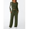 imageTrendy Queen Womens 2 Piece Matching Lounge Set Long Sleeve Slightly Crop Top Wide Leg Pants Casual SweatsuitArmy Green