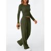 imageTrendy Queen Womens 2 Piece Matching Lounge Set Long Sleeve Slightly Crop Top Wide Leg Pants Casual SweatsuitArmy Green