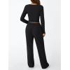 imageTrendy Queen Womens 2 Piece Matching Lounge Set Long Sleeve Slightly Crop Top Wide Leg Pants Casual SweatsuitBlack