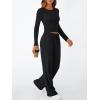 imageTrendy Queen Womens 2 Piece Matching Lounge Set Long Sleeve Slightly Crop Top Wide Leg Pants Casual SweatsuitBlack