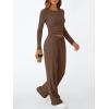 imageTrendy Queen Womens 2 Piece Matching Lounge Set Long Sleeve Slightly Crop Top Wide Leg Pants Casual SweatsuitCocoa