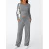 imageTrendy Queen Womens 2 Piece Matching Lounge Set Long Sleeve Slightly Crop Top Wide Leg Pants Casual SweatsuitDark Heather Grey