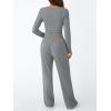 imageTrendy Queen Womens 2 Piece Matching Lounge Set Long Sleeve Slightly Crop Top Wide Leg Pants Casual SweatsuitDark Heather Grey