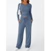 imageTrendy Queen Womens 2 Piece Matching Lounge Set Long Sleeve Slightly Crop Top Wide Leg Pants Casual SweatsuitDusty Blue