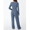 imageTrendy Queen Womens 2 Piece Matching Lounge Set Long Sleeve Slightly Crop Top Wide Leg Pants Casual SweatsuitDusty Blue