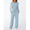 imageTrendy Queen Womens 2 Piece Matching Lounge Set Long Sleeve Slightly Crop Top Wide Leg Pants Casual SweatsuitLight Blue