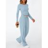 imageTrendy Queen Womens 2 Piece Matching Lounge Set Long Sleeve Slightly Crop Top Wide Leg Pants Casual SweatsuitLight Blue