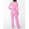 imageTrendy Queen Womens 2 Piece Matching Lounge Set Long Sleeve Slightly Crop Top Wide Leg Pants Casual SweatsuitLight Pink