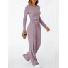 imageTrendy Queen Womens 2 Piece Matching Lounge Set Long Sleeve Slightly Crop Top Wide Leg Pants Casual SweatsuitLilac