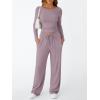 imageTrendy Queen Womens 2 Piece Matching Lounge Set Long Sleeve Slightly Crop Top Wide Leg Pants Casual SweatsuitLilac