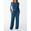 imageTrendy Queen Womens 2 Piece Matching Lounge Set Long Sleeve Slightly Crop Top Wide Leg Pants Casual SweatsuitMarine