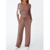 imageTrendy Queen Womens 2 Piece Matching Lounge Set Long Sleeve Slightly Crop Top Wide Leg Pants Casual SweatsuitMauve Rose