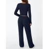 imageTrendy Queen Womens 2 Piece Matching Lounge Set Long Sleeve Slightly Crop Top Wide Leg Pants Casual SweatsuitNavy