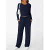 imageTrendy Queen Womens 2 Piece Matching Lounge Set Long Sleeve Slightly Crop Top Wide Leg Pants Casual SweatsuitNavy