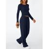 imageTrendy Queen Womens 2 Piece Matching Lounge Set Long Sleeve Slightly Crop Top Wide Leg Pants Casual SweatsuitNavy