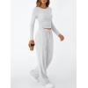 imageTrendy Queen Womens 2 Piece Matching Lounge Set Long Sleeve Slightly Crop Top Wide Leg Pants Casual SweatsuitOatmeal Grey