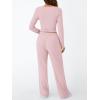 imageTrendy Queen Womens 2 Piece Matching Lounge Set Long Sleeve Slightly Crop Top Wide Leg Pants Casual SweatsuitPastel Pink