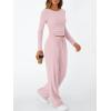 imageTrendy Queen Womens 2 Piece Matching Lounge Set Long Sleeve Slightly Crop Top Wide Leg Pants Casual SweatsuitPastel Pink