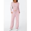 imageTrendy Queen Womens 2 Piece Matching Lounge Set Long Sleeve Slightly Crop Top Wide Leg Pants Casual SweatsuitPastel Pink