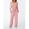 imageTrendy Queen Womens 2 Piece Matching Lounge Set Long Sleeve Slightly Crop Top Wide Leg Pants Casual SweatsuitPeach