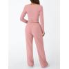 imageTrendy Queen Womens 2 Piece Matching Lounge Set Long Sleeve Slightly Crop Top Wide Leg Pants Casual SweatsuitPeach