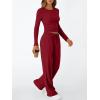 imageTrendy Queen Womens 2 Piece Matching Lounge Set Long Sleeve Slightly Crop Top Wide Leg Pants Casual SweatsuitRed