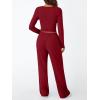 imageTrendy Queen Womens 2 Piece Matching Lounge Set Long Sleeve Slightly Crop Top Wide Leg Pants Casual SweatsuitRed